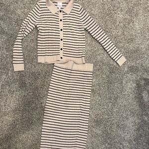 So Me Beige and Black Striped sweater skirt set